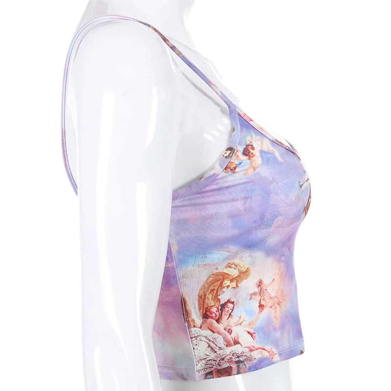 Darlingaga Fashion Angel Print Crop Top Women Cami Short Summer Casual Sexy Tops Bralette Cropped Tank Top Camisole Clothes 2020