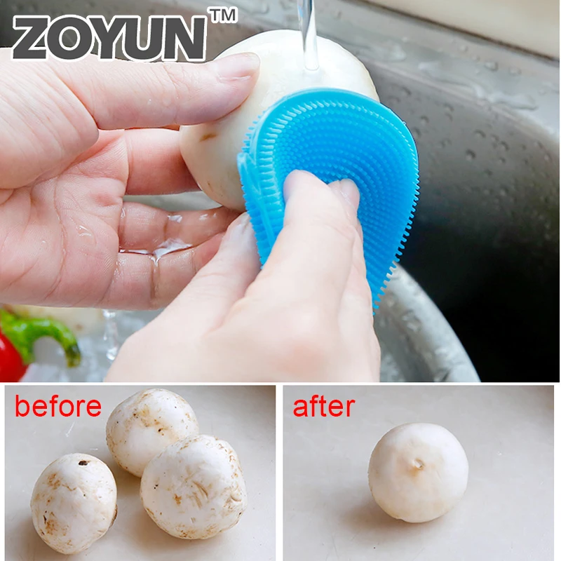 

Fruit Vegetable Food Grade Silicone Dishwashing Magic Sponge Brush Antibacterial Kitchen Accessories Cleaning Pad Clean Pan Tool