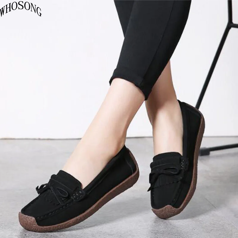 

WHOSONG women flats leather suede slip on loafers shoes ladies ballet flats shoes female boat shoe oxford shoes M55