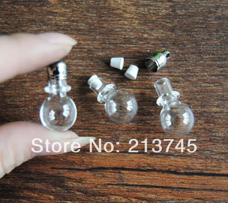 Free ship!!100pcss/lot Bamboo ball glassVial Pendant (metal cap with rubber plug/mini/glass/charm/ rice/ bottle/miniature/vials) | Украшения
