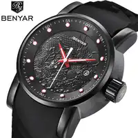 BENYARสไตล์ใหม่3Dยางซิลิโคนวงผู้ชายนาฬิกาของขวัญนาฬิกากันน้ำสบายๆทหารชายกีฬาสีดำควอตซ์นาฬิกาข้อมือนาฬิกา