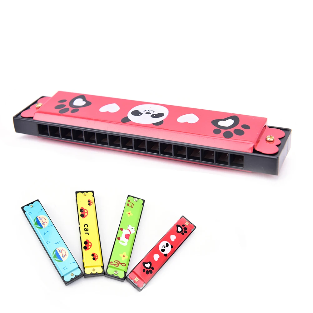 

Wooden 16-hole Harmonica Random Pattern Music Teaching Tools Kids Children Musical Instrument Educational Toy