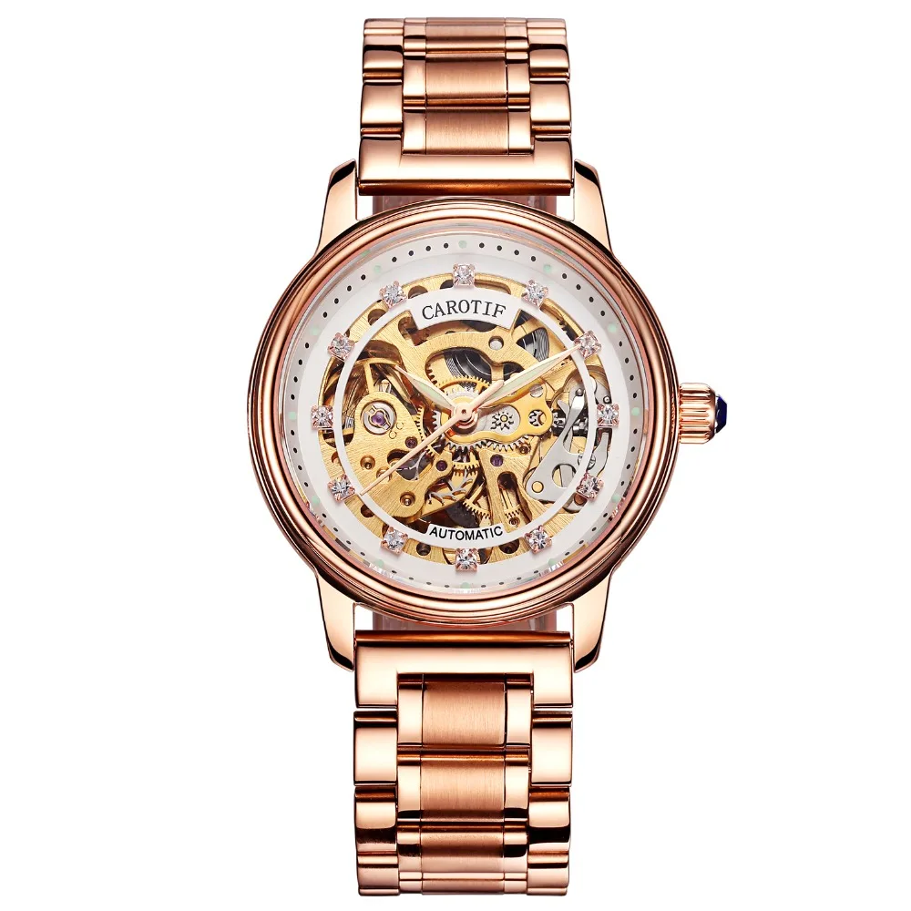 Роскошный Сапфир кристалл механические Женские часы Montre Femme полный стальной скелет часы Женское платье женские часы леди часы Relo