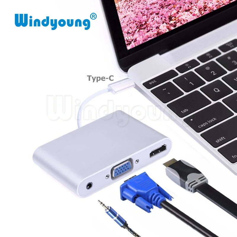 USB C Type к HDMI VGA 3 5 мм аудио адаптер в 1 кабель конвертера для ноутбука Macbook Google Chromebook