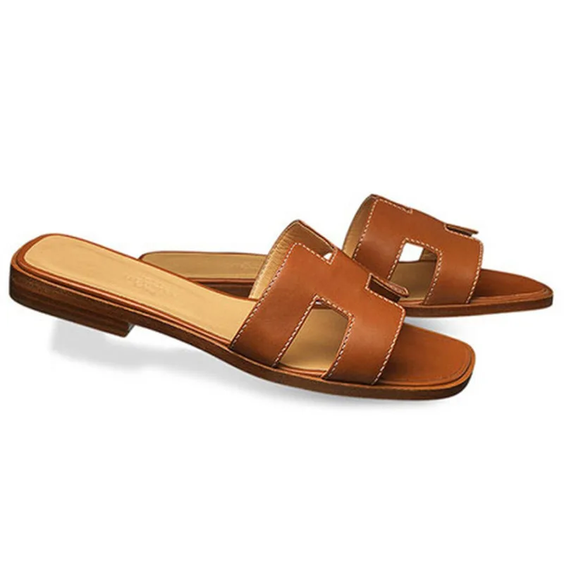 

Top Quality Genuine Leather Slippers Women's Sandals H Brand Fashion Shoes 2018 Summer Slippers Luxury Shoes Women Designers