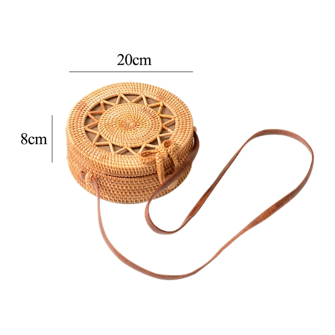 

FGGS INS new ladies hand-woven bag round rattan retro art hand-woven bag Bohemian hollow five-pointed star beach round shoulde