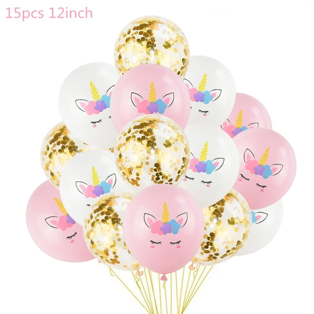 1 Set Unicorn Party Balloons Birthday Baloon Unicorn Decoration Latex Confetti Balloon Birthday Party Decoration Balloons Kids 15pcs D