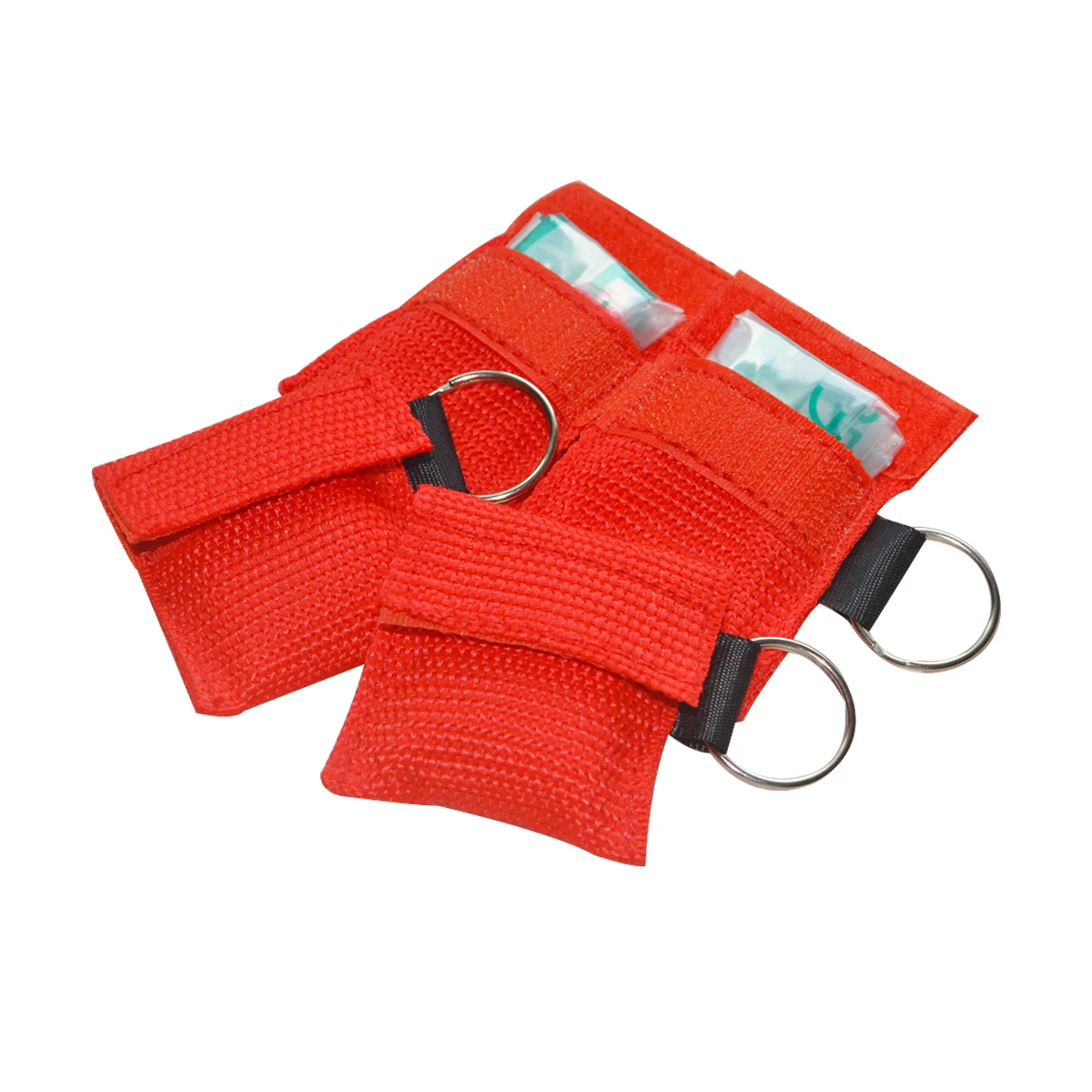 100pcs CPR Resuscitator Mask With Keychain Red Woven Bag First Aid Face Shield Artificial Respiration Barrier Health Care Tool