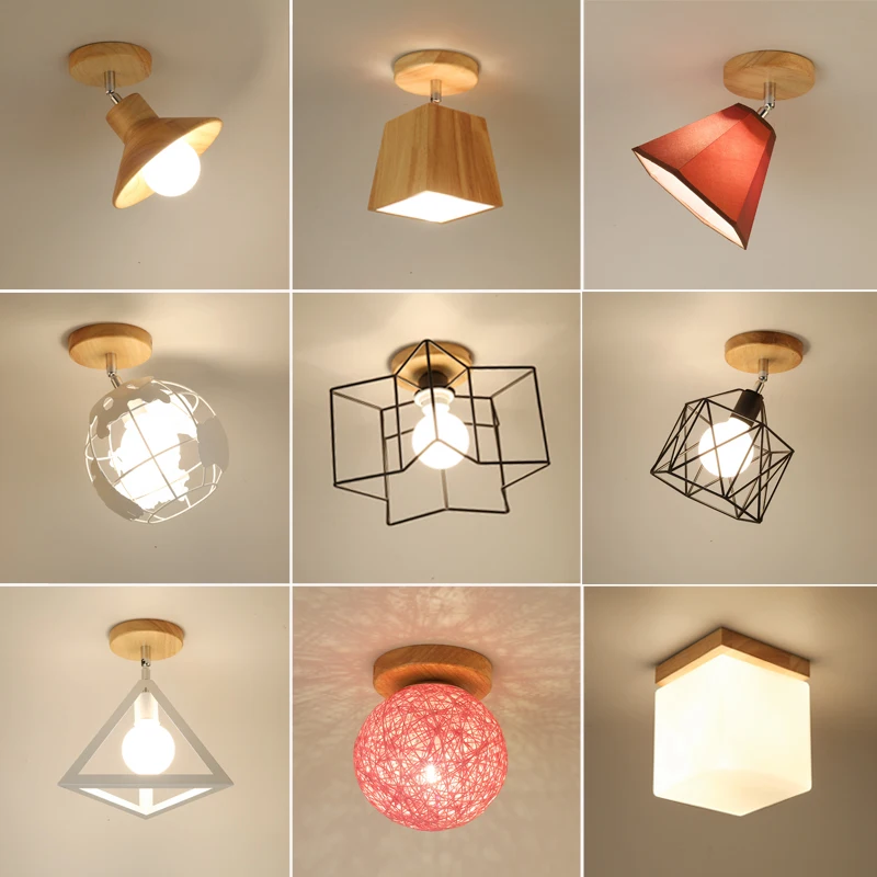 

Modern E27 LED Ceiling Light Multiple Styles Wood Iron Globe Ceiling Light Fixture for Living Room Bedroom Dinging Room Home Art