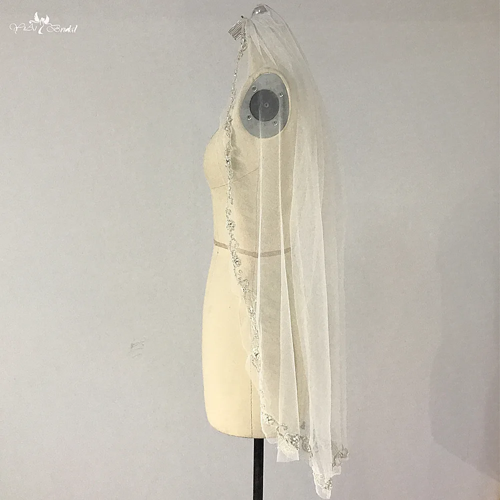 RSV128 Silver Embroidery Bridal Duvak Accesorios Mujer Velo Wedding Veil Short With Comb (1)