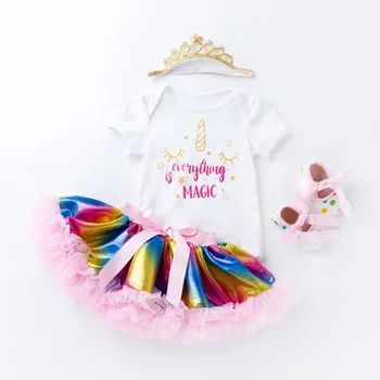 

Toddler Girl Boutique Set Baby birthday 4pcs Party Outfit for 0-2T