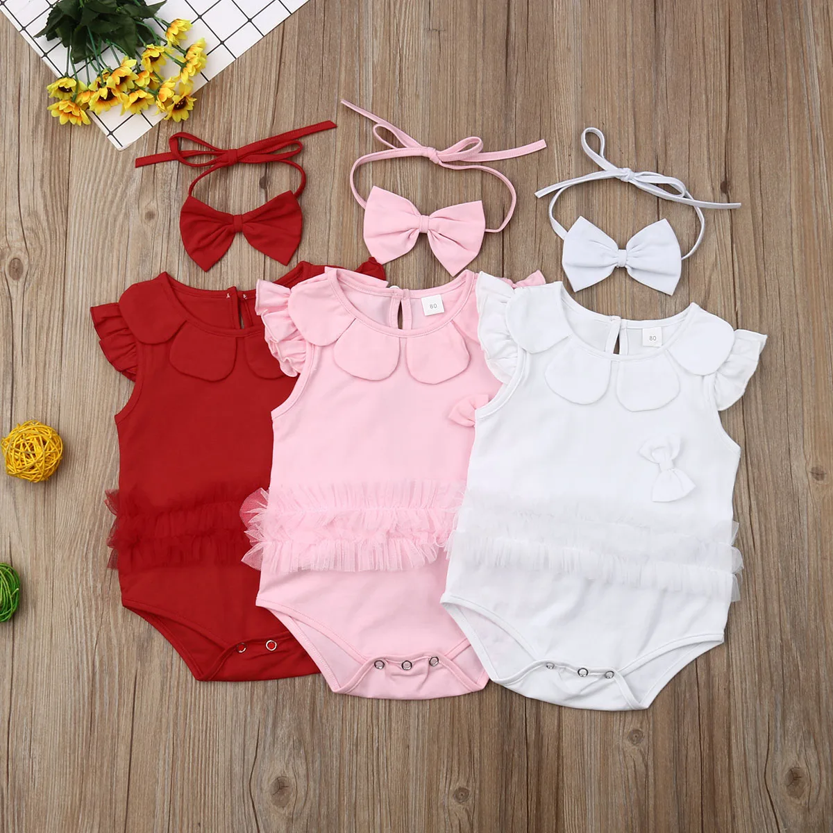 

Toddler Kids Baby Girls Cotton Ruffle Lace Bowknot Romper Bodysuit Summer Outfit