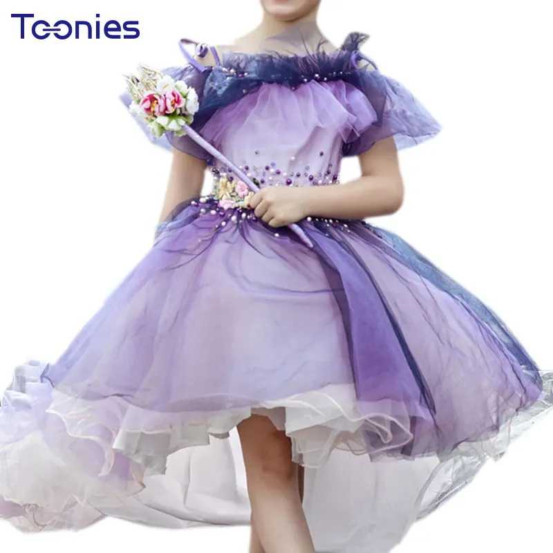 

Long Tailing Flower Girls Dress Elegant Wedding Children Fancy Dresses Off Shoulder Vestidos Gorgeous Ball Gown Princess Costume