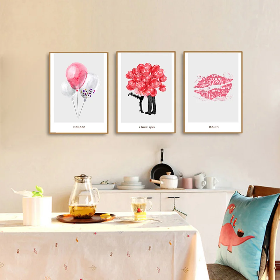 TAAWAA-Pink-Balloon-Poster-and-Print-Love-Lips-Wall-Art-Canvas-Painting-Decorative-Pictures-for-Living (1)