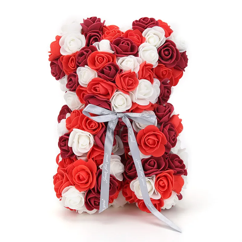 Подарок на день Святого Валентина с красной розой плюшевый медведь цветок розы искусственные украшения Рождественские подарки Для женщин подарок на день Святого Валентина, 24/25/28 см - Цвет: A  25cm