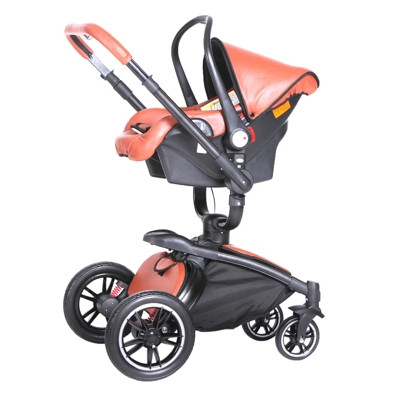 

Luxury Baby Stroller 3 In 1 High Landscape Travel System Buggy Stroller Newborn Leather Car Seat Trolley Stroller 2 IN 1