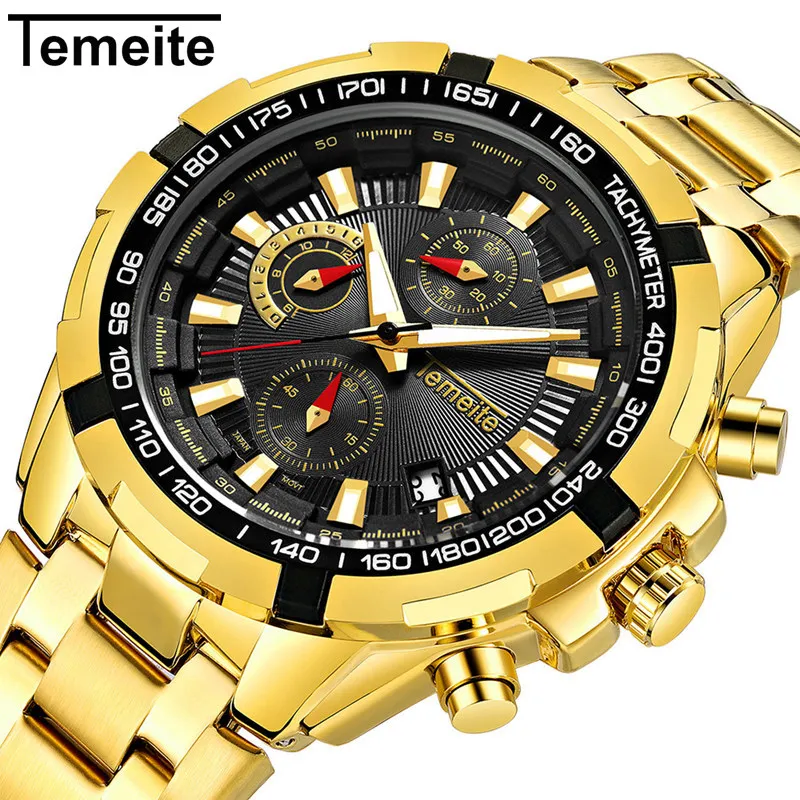 

Top Brand TEMEITE Men Fashion Sport Quartz Clock Mens Business Chronograph Watches Steel Waterproof Watch Relogio Masculino