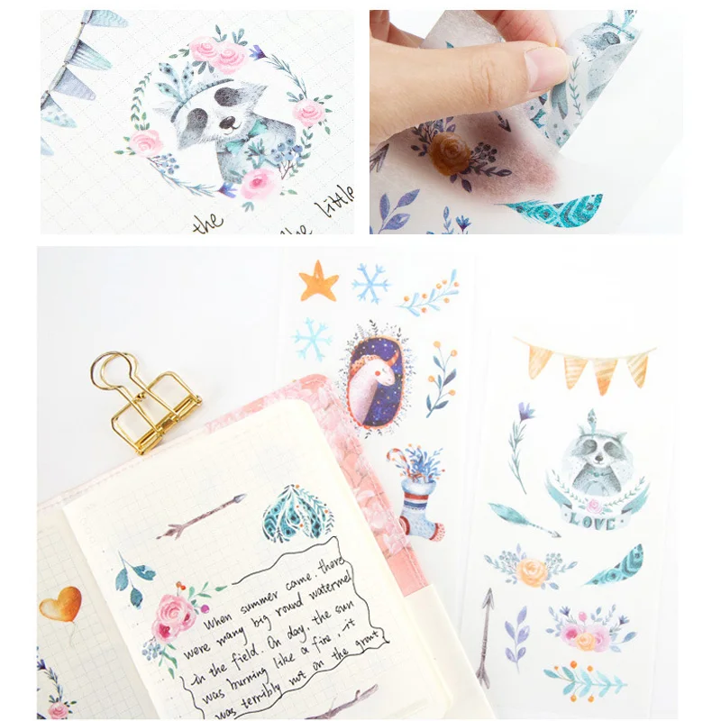 

6sheets Cartoon Animal Diary Label Paper Stickers Pack Scrapbooking Diary Sticker DIY Stickers Kids Gift Office School Supplies