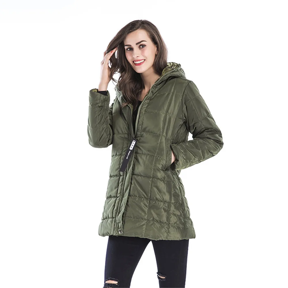 2018 Winter Large Size Women's Cotton Women's Long Hooded Cotton Padded Zipper Jacket Long Sleeves Clothes