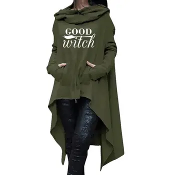 

Letters Print Long Irregular Hoodies For Women Tops Sweatshirts Kawaii Hoodies Women Pockets Thick Cute Girls Plus Size Buckle