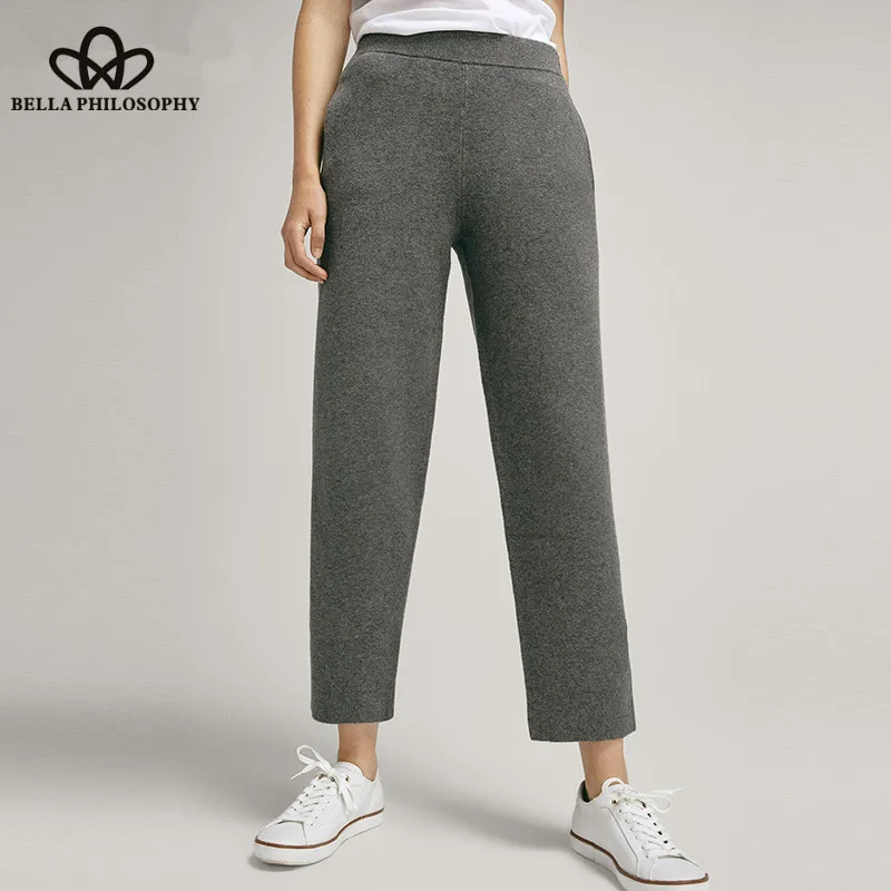 Wonder 2018 new autumn Casual Elastic Long Pants Vintage Female Loose Knitted Sports Pants New High Waist Solid Lady Harem Pants