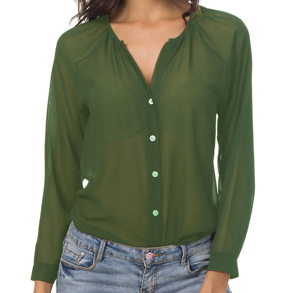 

Shirt Tops Tee Plus Size Shirt Slim NewSummer Collarless Long Sleeve Button Chiffon Casual Shirt GNY513