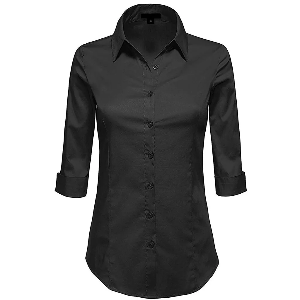 Women Maternity Clothes Pregnancy Shirt Pregnant Women 3/4 Sleeve Stretchy Button Down Collar Office Formal Casual Shirt Blouse