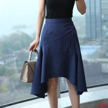 Летняя мода Повседневное Для женщин Юбки для женщин Нерегулярные синий в полоску женские офисные черный Юбки для женщин женская одежда