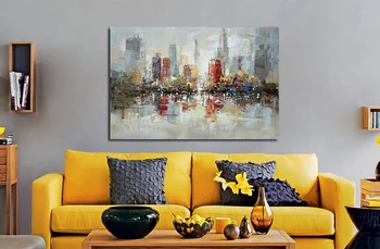 

Downtown New York City Handmade Oil Painting On Canvas Urban Skyline Pictures For Wall Art Decoration In Livingroom