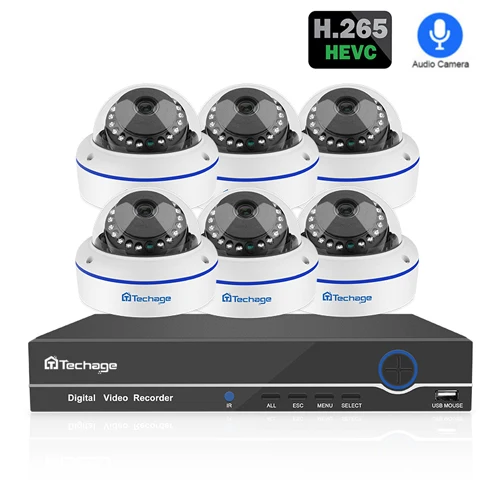 Techage 8CH H.265 1080P POE NVR безопасности Камера Системы 4/6/8 шт. 2MP купольная ip-камера с модулем питания POE Комплект видеонаблюдения без RJ45 кабель - Цвет: 8CH NVR 6 Cameras