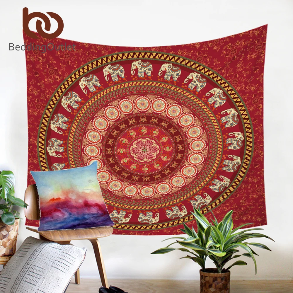 

BeddingOutlet Red Mandala Tapestry Elephant Messenger Wall Hanging Carpet Bohemia Polyester Soft Boho Home Decor 2 Sizes