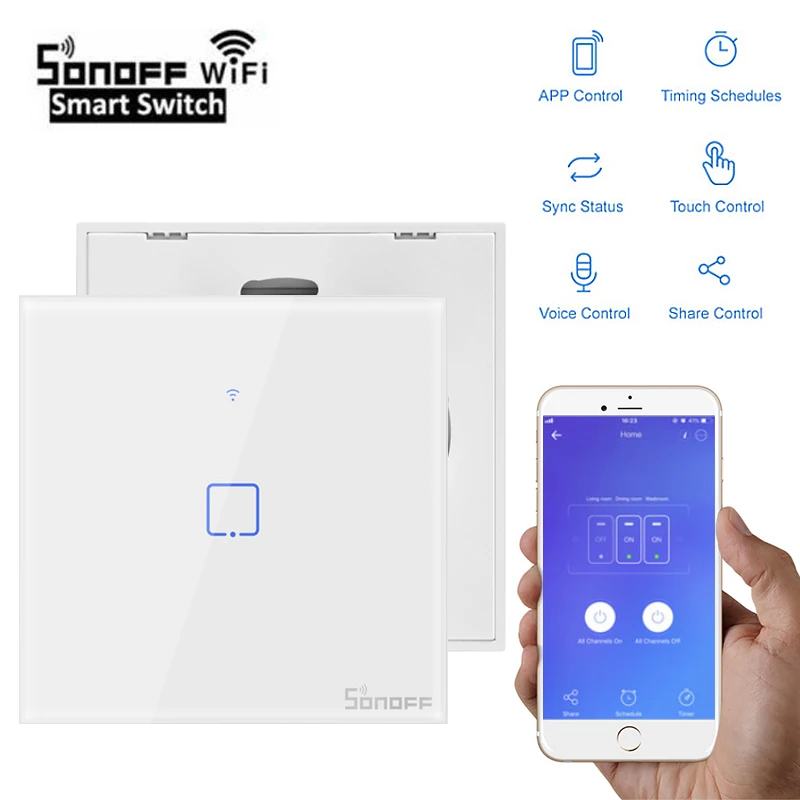 SONOFF T2/T3 EU/UK TX Smart Wifi сенсорный настенный выключатель света с рамкой умный дом 433 RF/Voice/APP Управление работает с Alexa