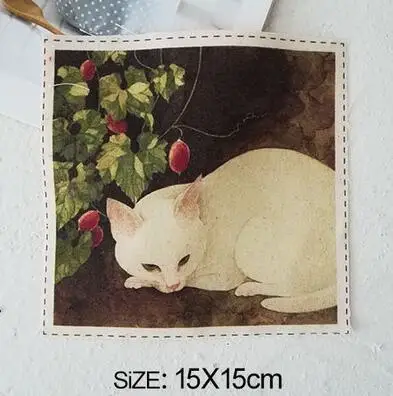 ZENGIA 15x15 см Felis chaus с рисунком кота, хлопковая льняная ткань для лоскутного шитья, декоративная холщовая ткань для сумок/живописи/украшения - Цвет: H8-5