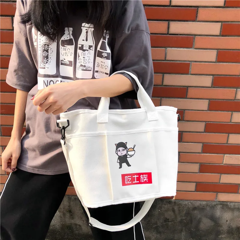 Menghuo High quality canvas cartoon handbag Large capacity Shoulder Bag Preppy Style Ladies Shopping Travel Casual Totes Bags (31)