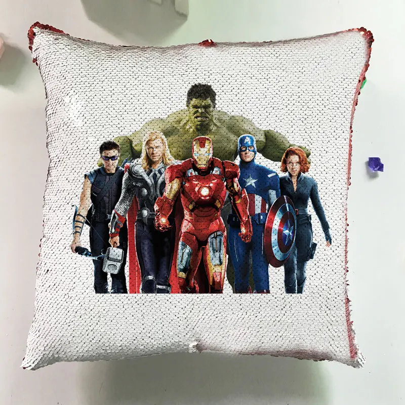 Современная Подушка для домашнего декора, квадратная подушка на заказ, двусторонняя наволочка с блестками Marvel, наволочка с рисунком мстителя, чехол для подушки с супергероем J039