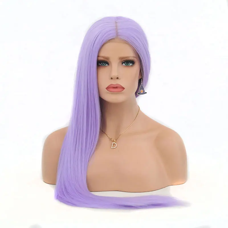 Bombshell синтетические парики на кружеве светильник фиолетовый прямые волосы косплей вечерние Парики Perruque тепловое волокно средний пробор для женщин