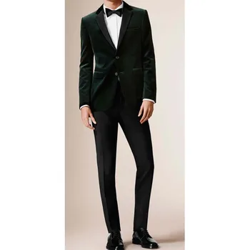 

Mens Velvet Blazers suits 2020 Custom Made Slim Fit Dark Green Velvet Jacket Men Tailored Velvet Blazers Suit costume homme