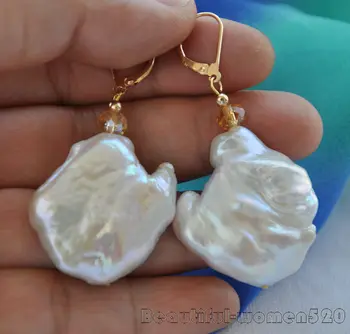 

Z5134 BIG 35mm WHITE BAROQUE KESHI REBORN PEARL DANGLE EARRINGs