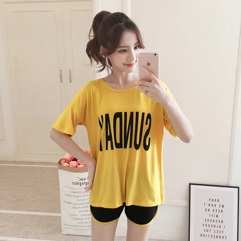 

Soprt Leisure Clothes Newest 2019 Spring & Summer Short Sleeved Women Pajamas sets Cotton Pyjamas Lovely 90S Sleepwear Clothing