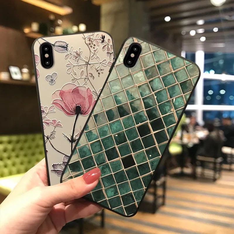 

Green Scale Flower Embossed Phone Case for iPhone XS MAX XR Capa Soft Silicone TPU Back Cover for iPhone X 8 7 6S 6 Plus Case