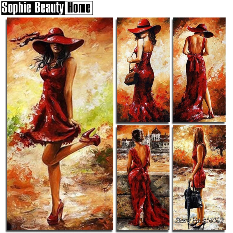 

Full Drill Diamond 5D DIY Diamond Painting Beauty In Red Diamond Embroidery Cross Stitch Rhinestone Mosaic Patterns 062908