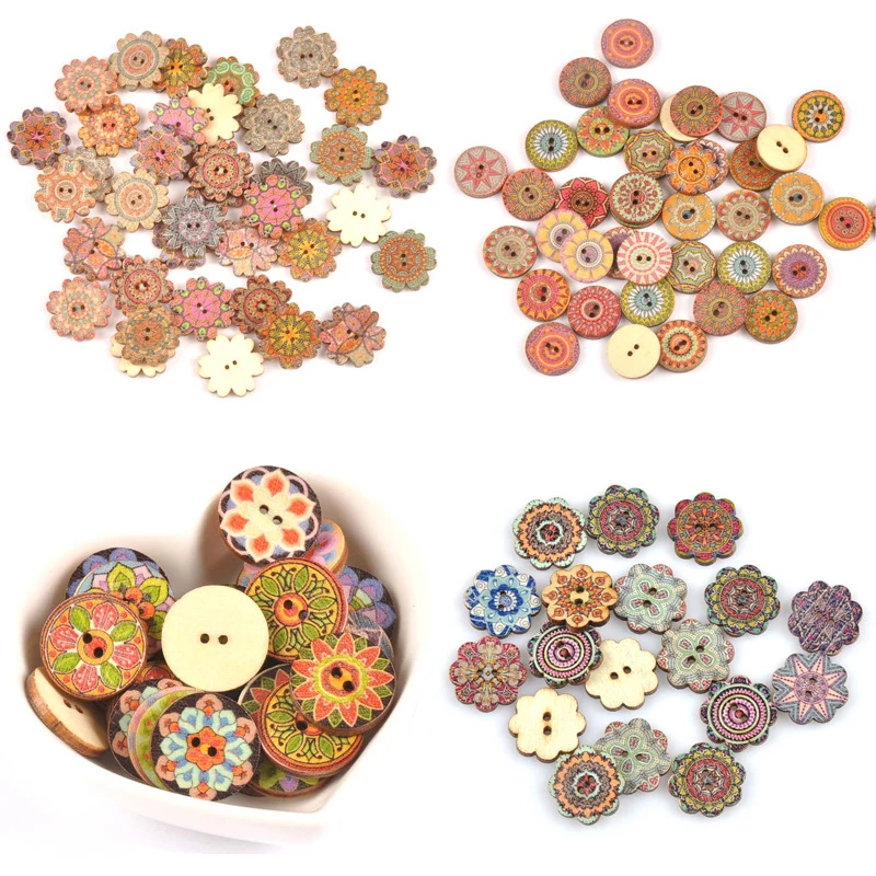 Sewing Accessories High Quality Popular Hot Sale Clothing Crafts Painted Sewing Gear Handwork 20PCS/Lot Wood Buttons