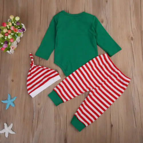 Xmas Toddler Baby Boys Girls Top Green Romper Red Striped Pants Leggings Outfits Clothes Christmas Set ZX