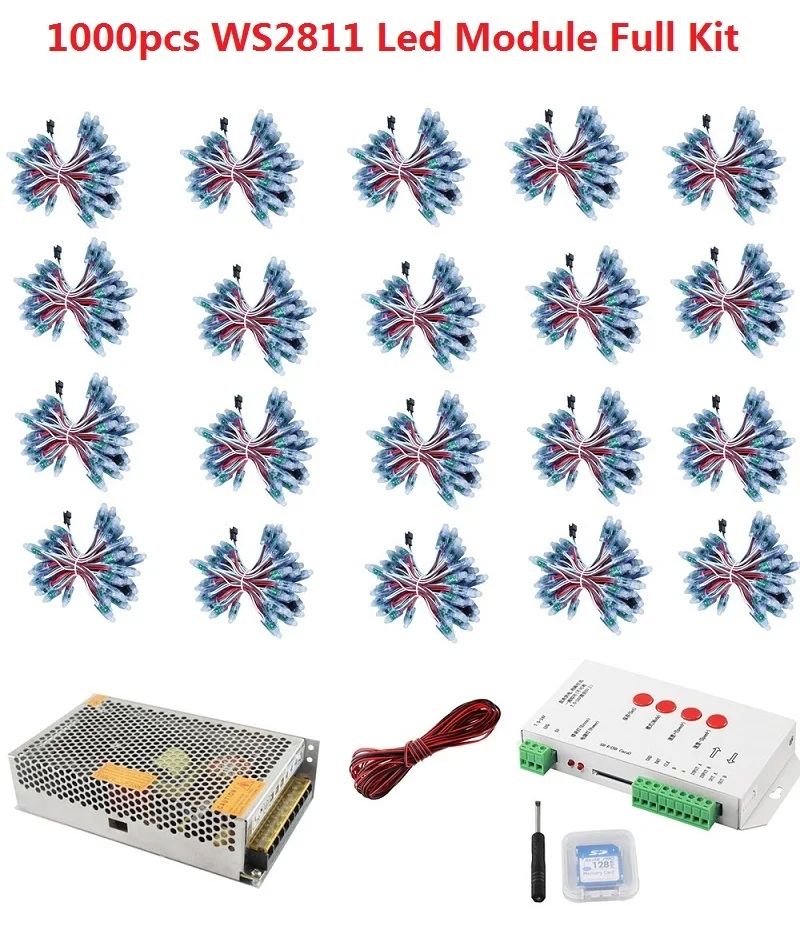 1000 шт. 12 мм WS2811 IC полноцветный светодиодный пиксельный Модуль светильник DC 5 В вход IP68 водонепроницаемый RGB цветной цифровой светодиодный пиксельный светильник полный комплект