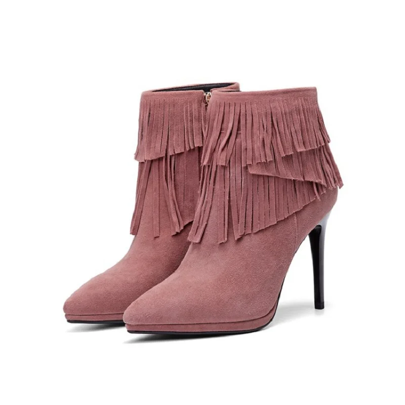

2018 autumn and winter new Martin boots Europe and the United States fine heels women's booties pink 0307