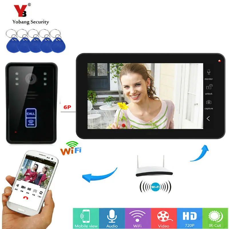 Yobang безопасности RFID видеодомофон 9 дюймов монитор Wifi беспроводной видео дверной звонок 1 камера 1 монитор приложение управление