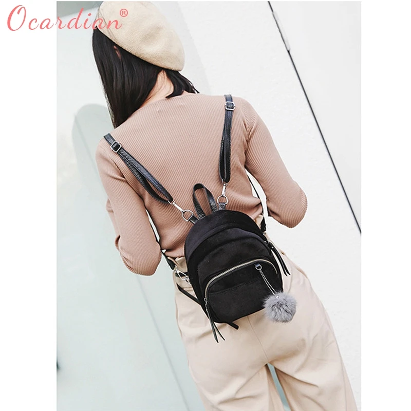 

OCARDIAN 2019 Backpack Mini Fur Ball Backpack Fashion Shoulder Bag Solid Women Girls Travel School Bag Large Capacity Drop #0716