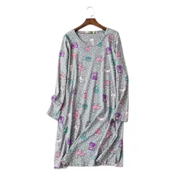 Милые kawaii серые Кошки мультфильм для женщин ночные рубашки для девочек 100% хлопок с длинным рукавом sleepdress пижамы sleepdress осень