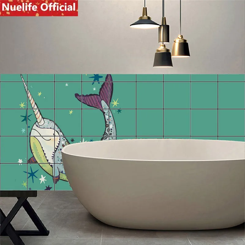 Hand Painted Narwhal Pattern Tile Stickers Kids Room Bathroom