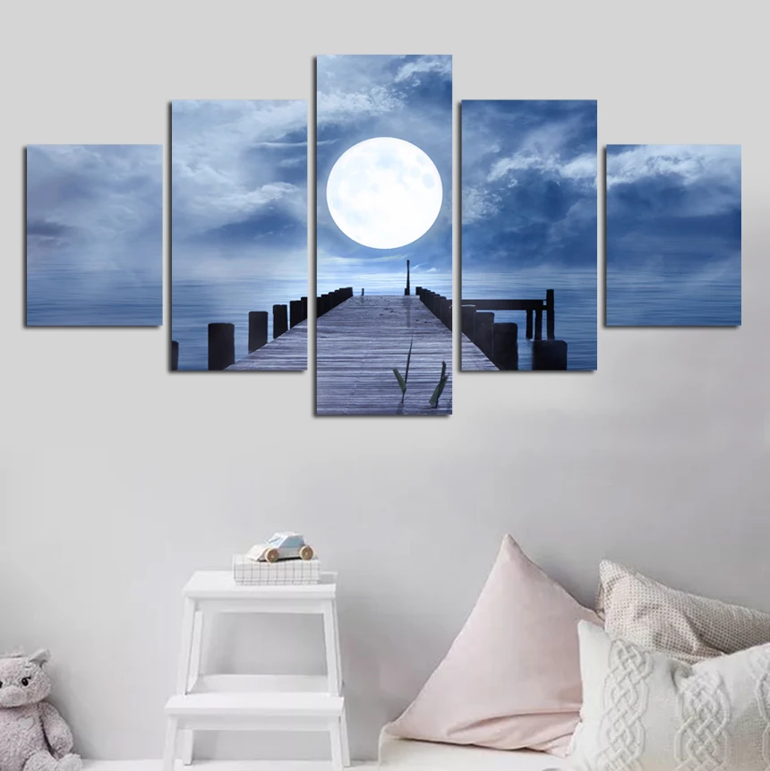 5 piece the full moon wall art in the dusk decorative canvas painting